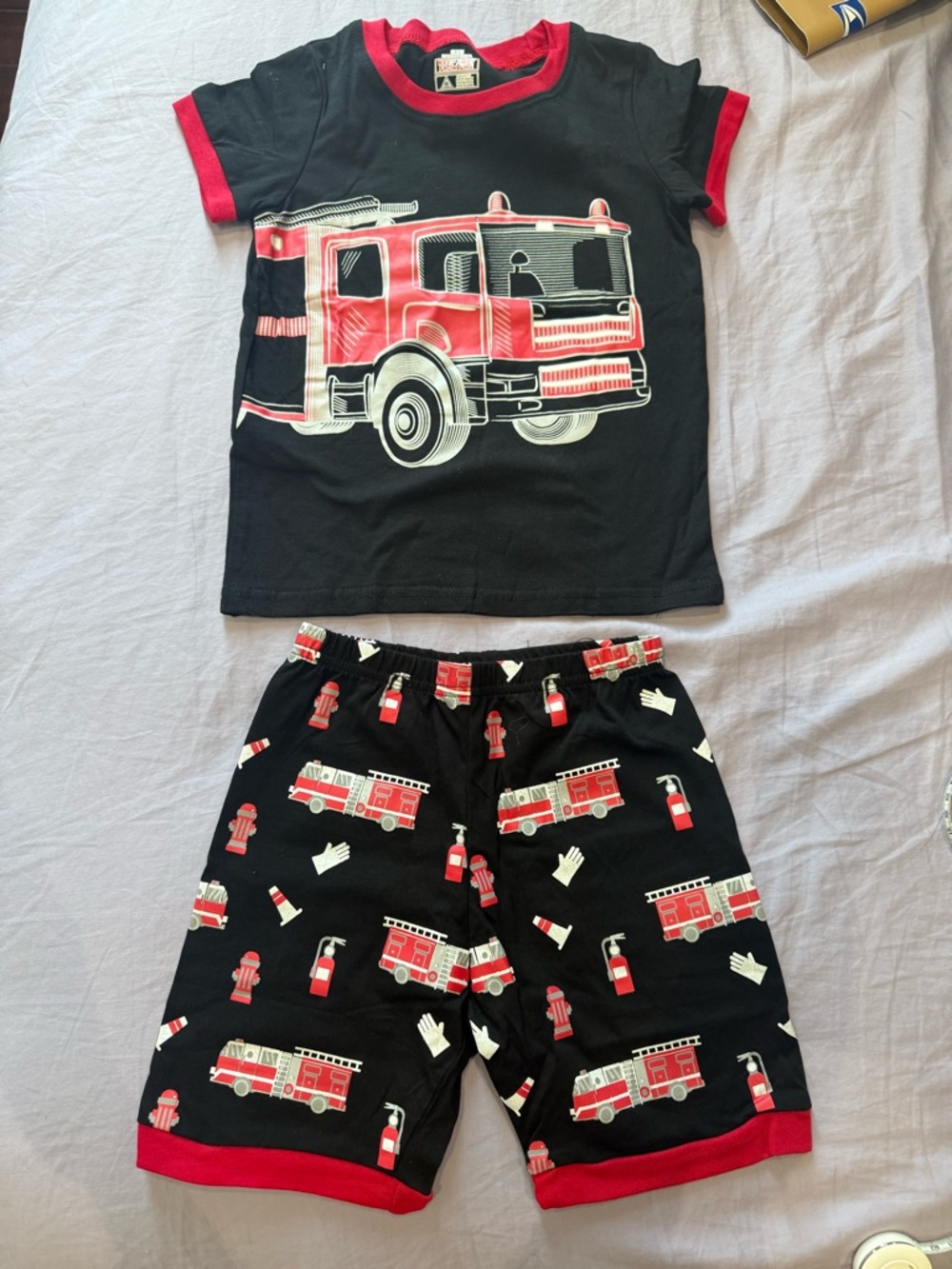 Kids Black and Red Fire Engine Pajama Set